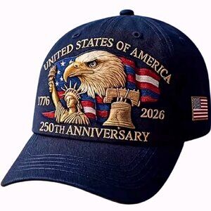 U.S.A. 250th Anniversary Eagle Statue of Liberty Bell Embroidered Blue Cap - NEW